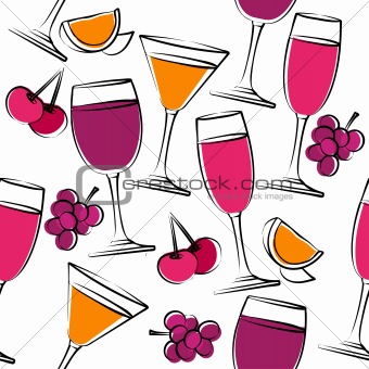 Seamless pattern with simple glasses of wine