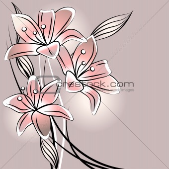 Background with stylized pastel lilies