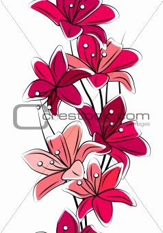 Seamless vertical border with red lilies