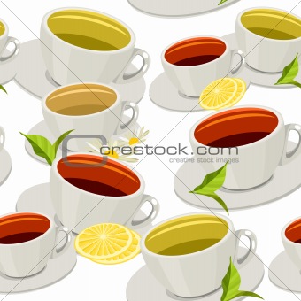 Seamless pattern with different cups of tea