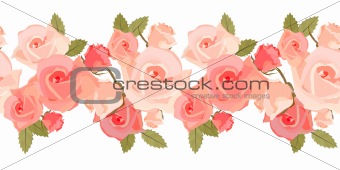 Seamless horizontal pattern with pink roses
