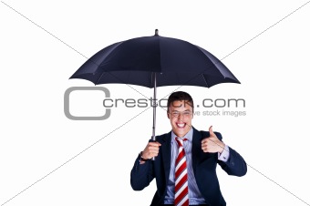 Happy under umbrella