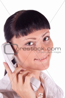 Portrait of happy smiling support phone operator