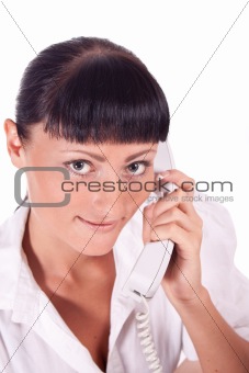 Portrait of happy smiling support phone operator