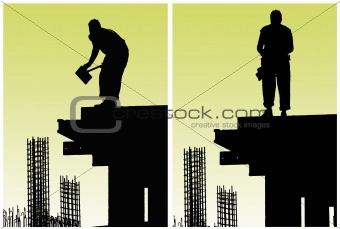 Construction workers put formwork