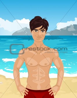brawny man on beach