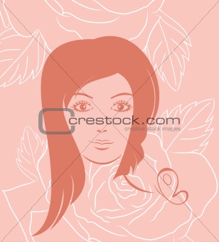 girl face portrait on rose background