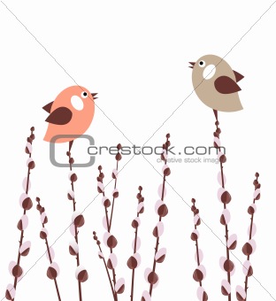 Small birds on pussy willow branches
