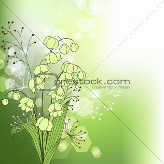 Green background with spring flowers and plants
