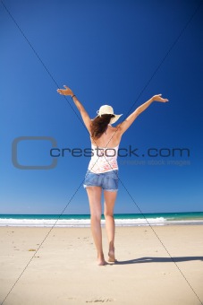 back happy woman at Zahara beach