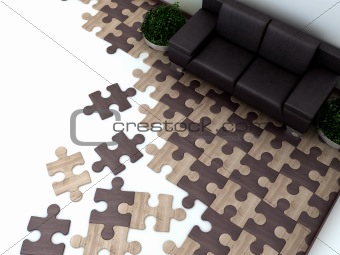 floor in the interior is designed as Puzzles