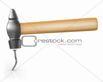 Hammer bended the nail isolated