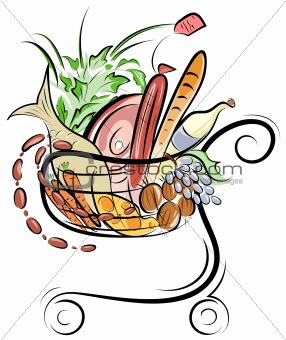 A Shopping cart with foods illustration