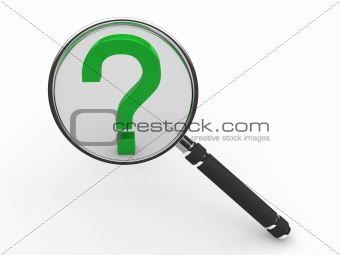 3d green guestion mark magnifying glass 
