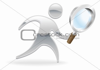 Metallic character magnifying glass concept