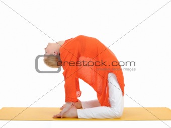 series or yoga photos. young woman in camel pose