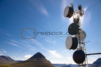 Blue sky sunlight and cell antenas - Iceland