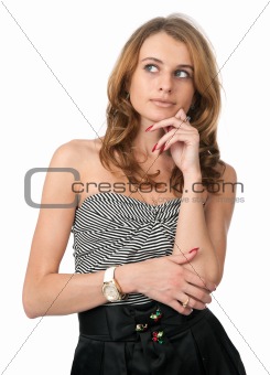 Lovely blonde woman with pensive look