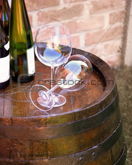 Wine over wood barrel