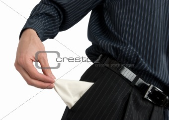 businessman showing his empty pocket