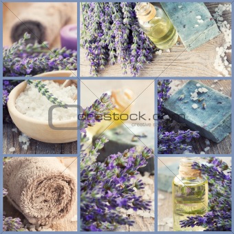 Healthy spa collage with lavender