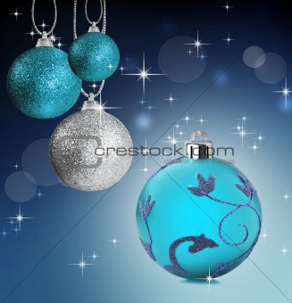 Colorful christmas bauble balls with star background