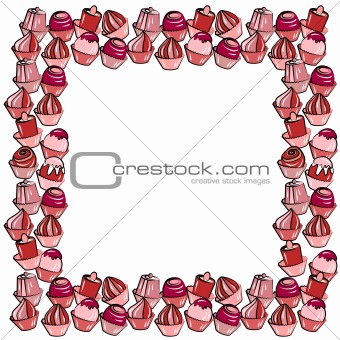 Frame with different stylized sweets