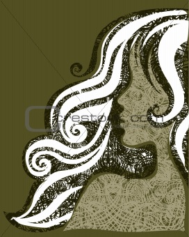 Vector grunge illustration of a girl with beautiful hair 