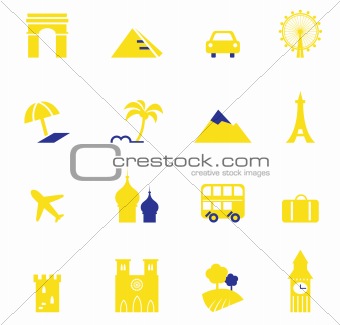 Travel, vacation & landmarks icons collection isolated on white 