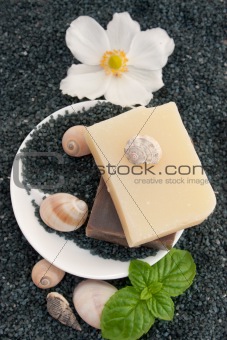 Spa setting with hot rocks