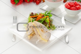 tuna and cheese sandwich with salad