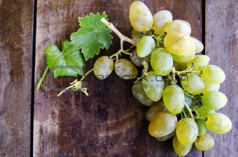 Ripe grapes on wooden background