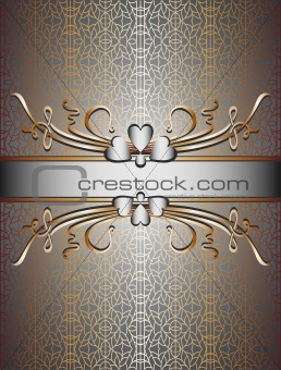 light vector lace metal background with floral plant frame