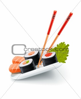 Sushi japanese food with fish and chopsticks