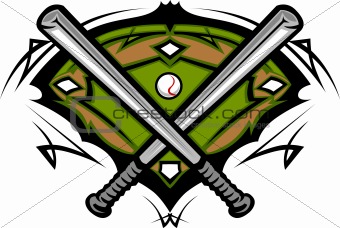 Baseball Field with Softball Crossed Bats Vector Image Template