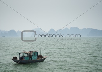 boat on halong bay in vietnam