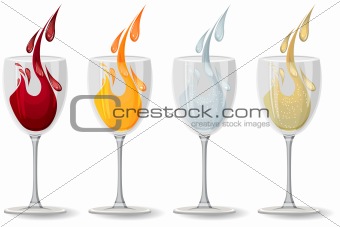 Glasses with drinks on white
