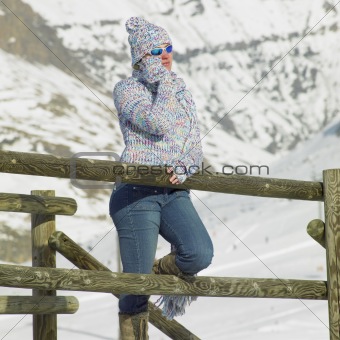 woman in winter mountains