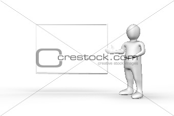 Illustrated white figure standing next to copyspace