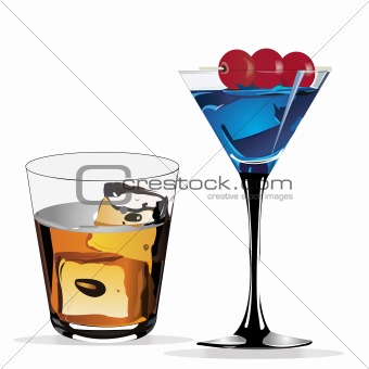 blue cocktail with whiskey
