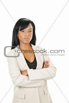 Serious black businesswoman with arms crossed