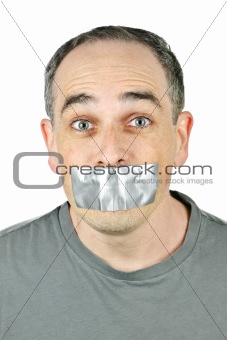 Man with duct tape on mouth