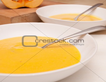 Plates of Butternut Squash Soup 
