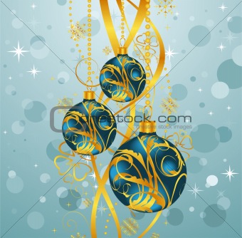 abstract blue background with Christmas balls