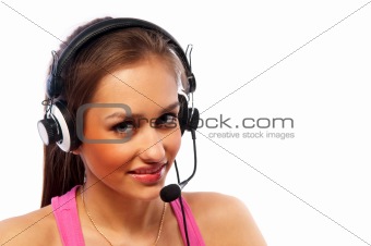 beautiful woman with headset smiling