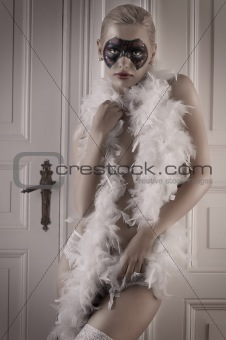 sexy girl in lingerie standing in a doorway 