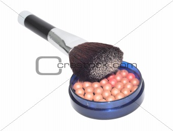 Cosmetics rouge and brush isolated on white