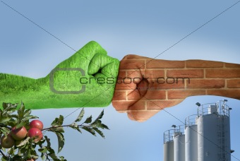 Two hands against each other. Ecology 