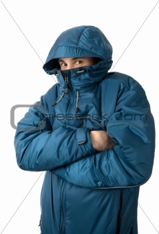 man freezing. Isolated on white background