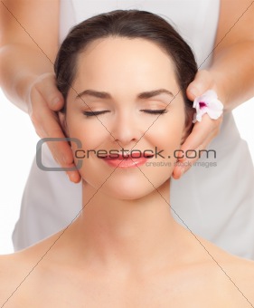 Beautiful young woman getting facial massage